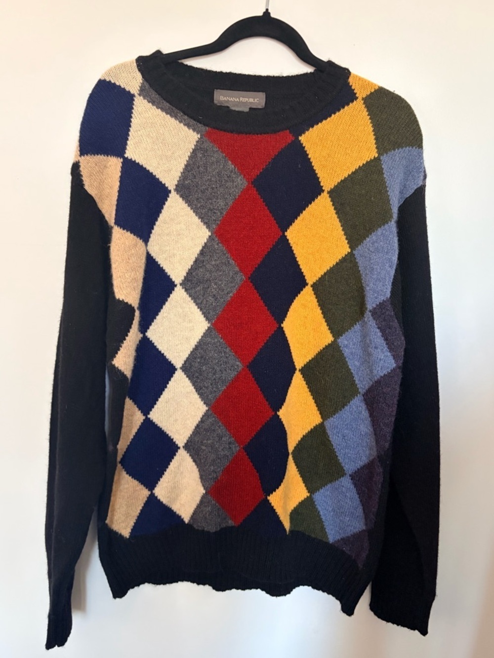 Banana Republic Vintage Wool Men's Multicolor Argyle Crewneck Sweater - Medium